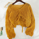 Loose Knit Drawstring Crop Jumper