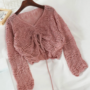 Loose Knit Drawstring Crop Jumper