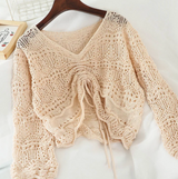 Loose Knit Drawstring Crop Jumper