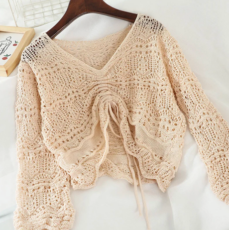 Loose Knit Drawstring Crop Jumper
