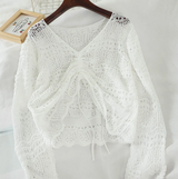 Loose Knit Drawstring Crop Jumper