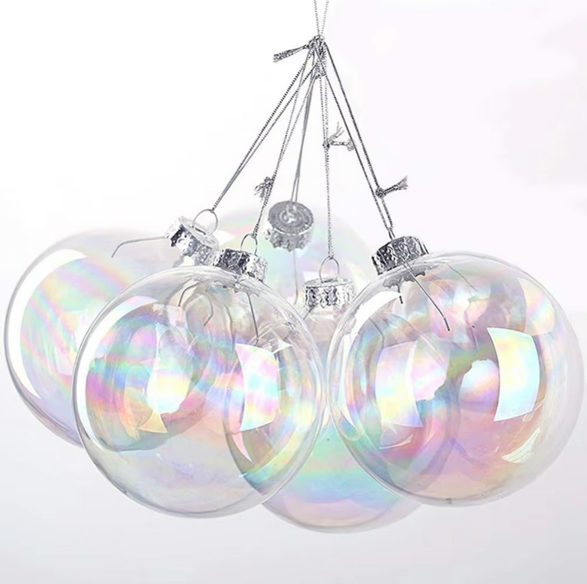 Clear Iridescent Bubble Balls 6Pcs 10/8/6cm Colourful Christmas Bauble Ornaments