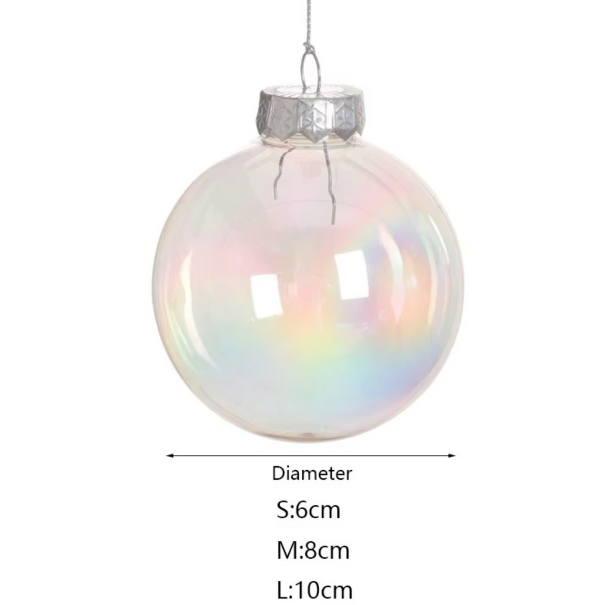 Clear Iridescent Bubble Balls 6Pcs 10/8/6cm Colourful Christmas Bauble Ornaments