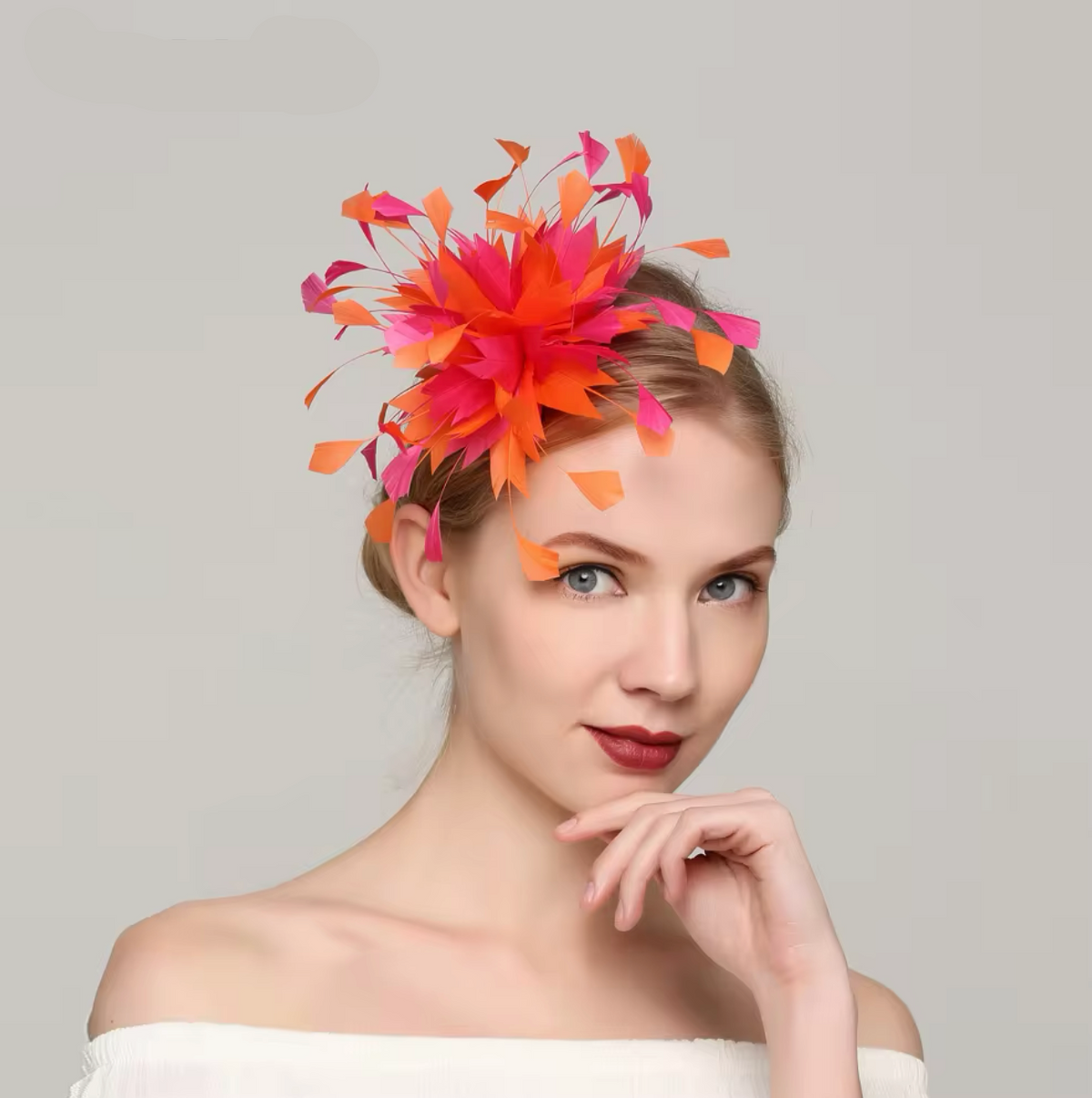 Orange and Pink Feather Fascinator Hat Spring Race Season
