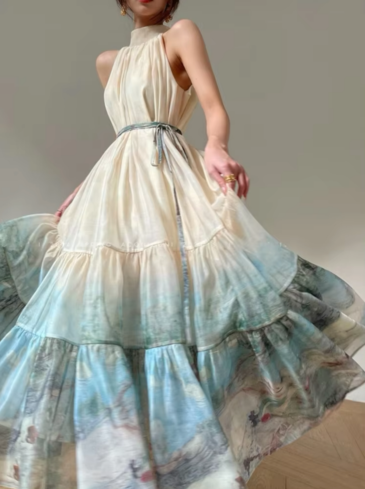 Inky Floral Halter Dress
