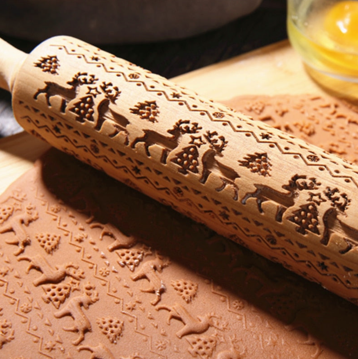 Christmas Wooden Embossing Print Rolling Pins