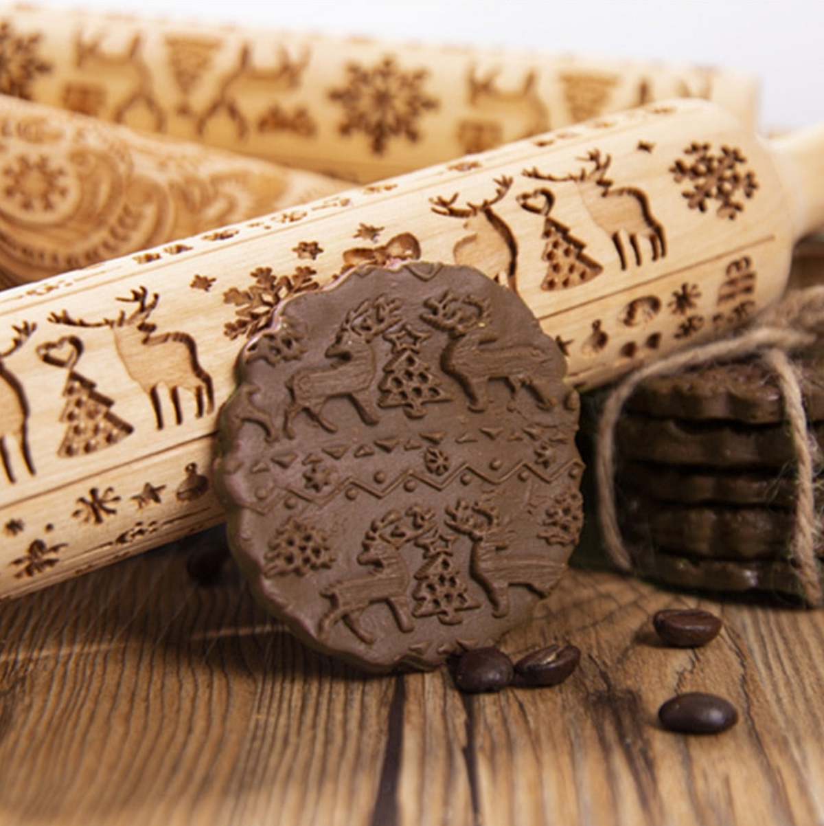 Christmas Wooden Embossing Print Rolling Pins