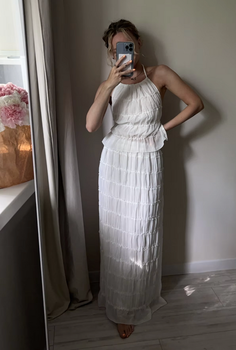 Summer's Ruched Halter Cami Tops + Maxi Skirt 2 Piece Set
