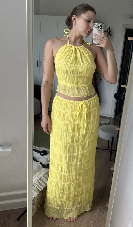 Summer's Ruched Halter Cami Tops + Maxi Skirt 2 Piece Set