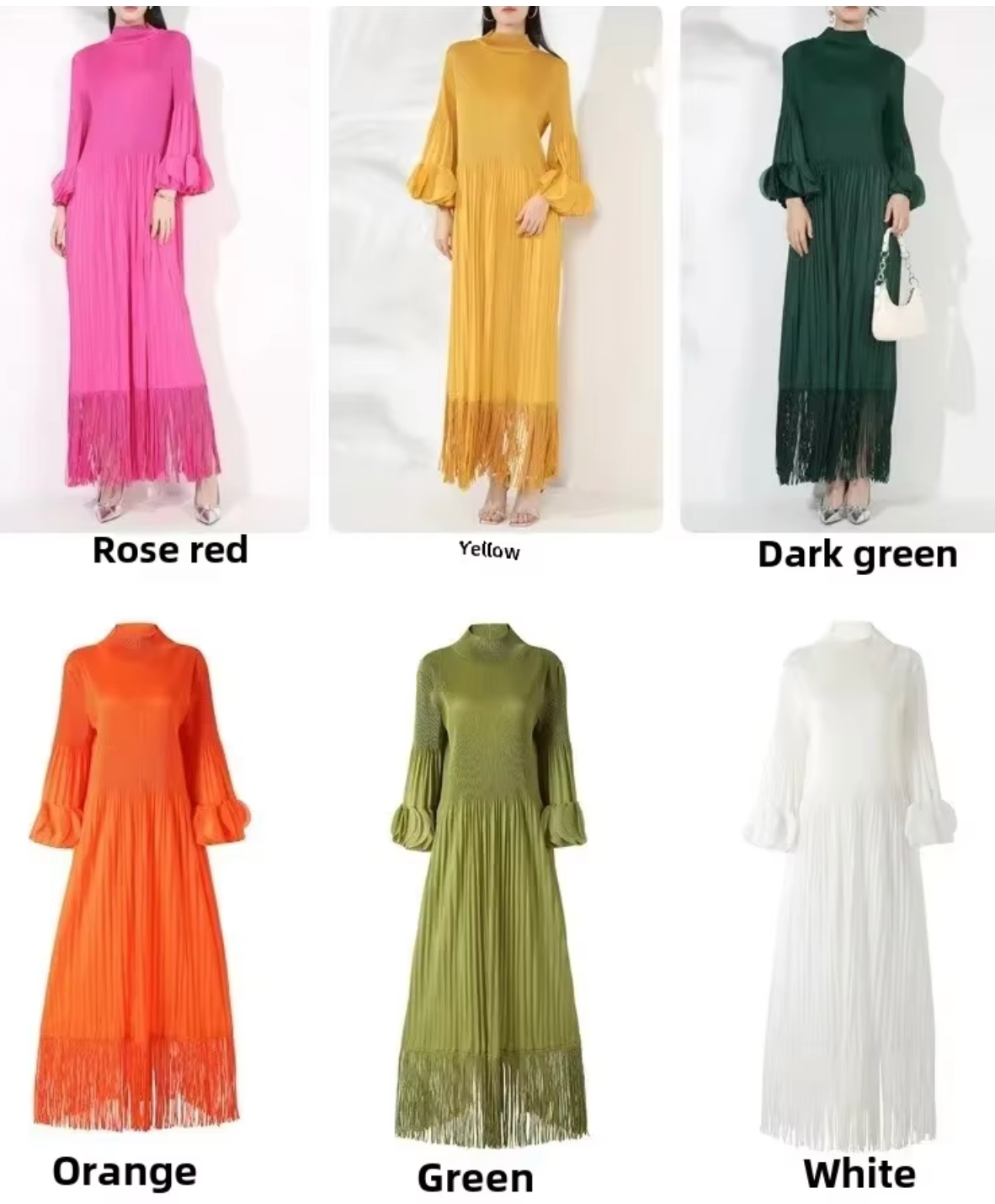 Petal Sleeves Pleated Tassel Dress Eight Colours