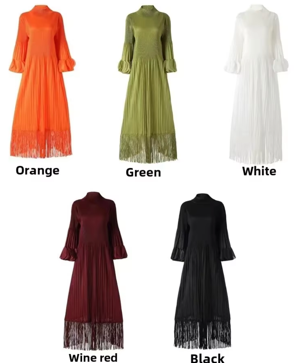 Petal Sleeves Pleated Tassel Dress Eight Colours