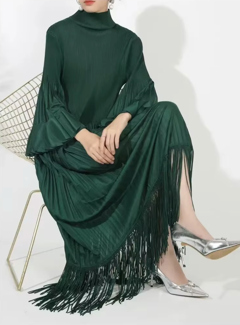 Petal Sleeves Pleated Tassel Dress Eight Colours