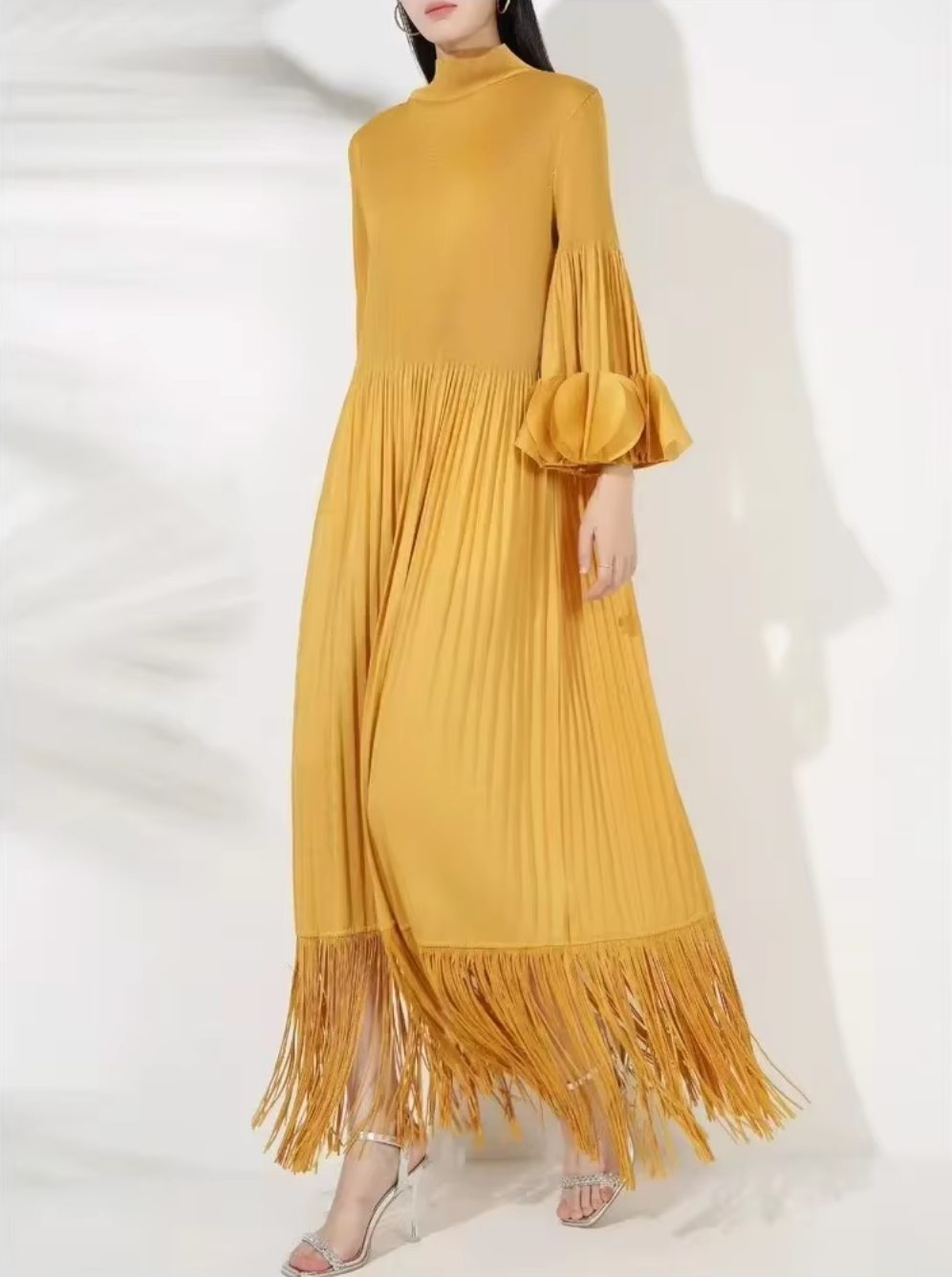 Petal Sleeves Pleated Tassel Dress Eight Colours
