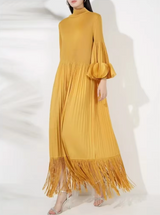 Petal Sleeves Pleated Tassel Dress Eight Colours