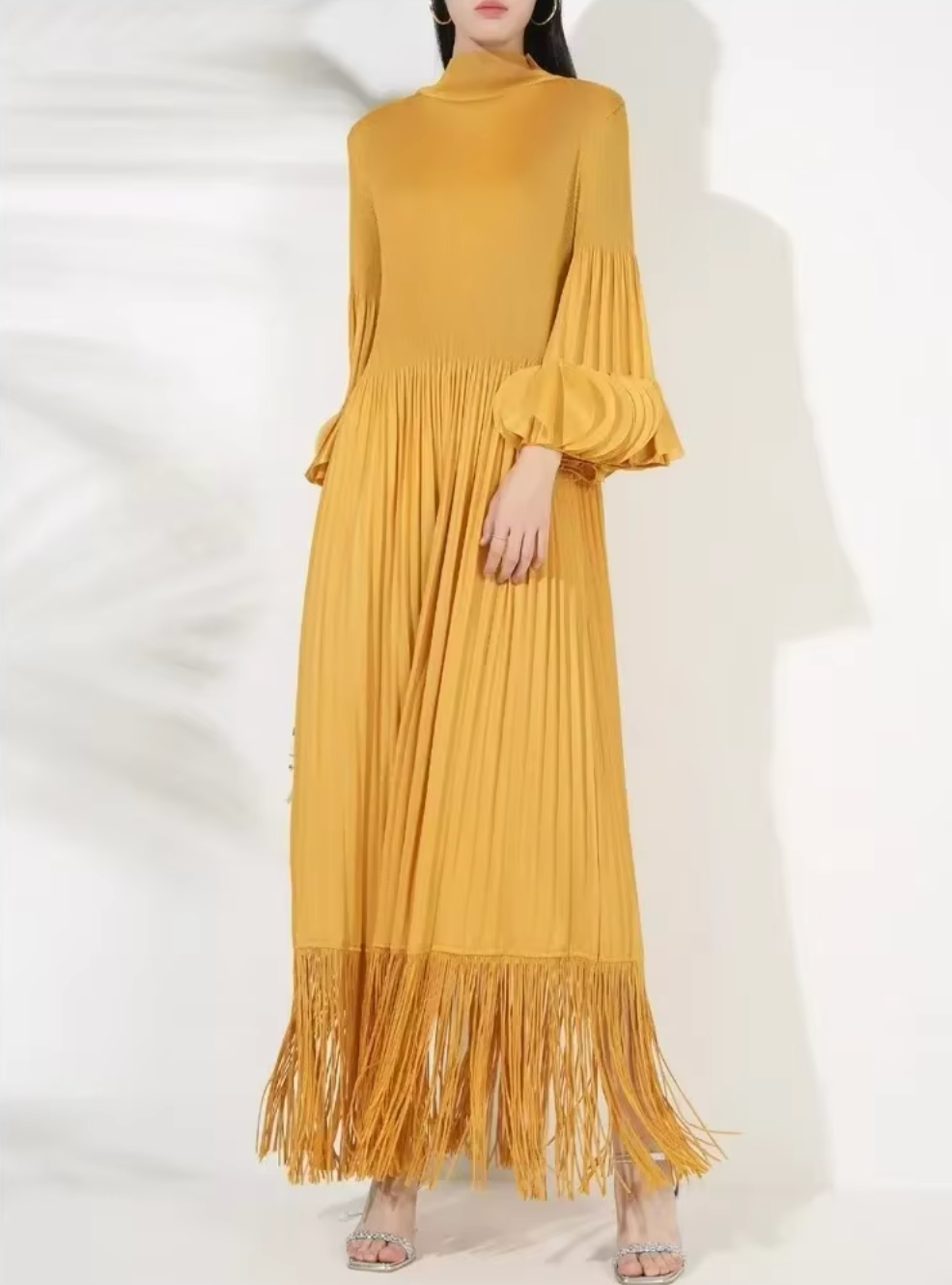 Petal Sleeves Pleated Tassel Dress Eight Colours