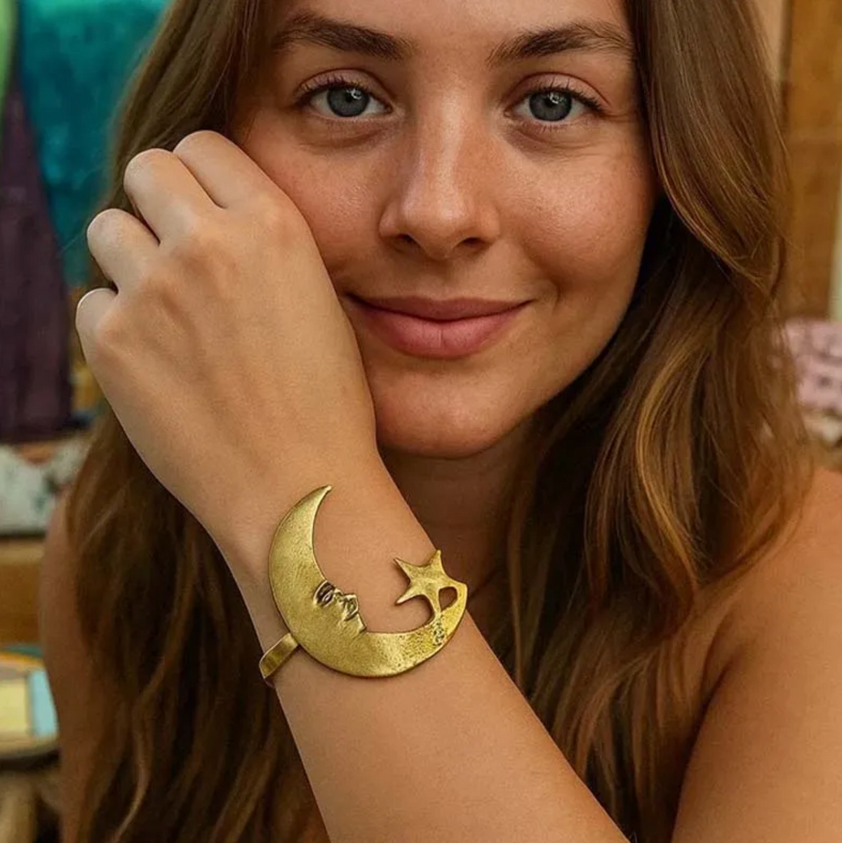 Golden Moon Star Arm Cuff Bracelet Bangle