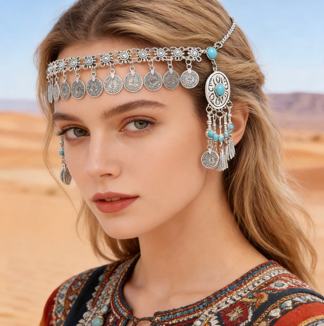 Kazakh Forehead Chain Silver Tassel Headband
