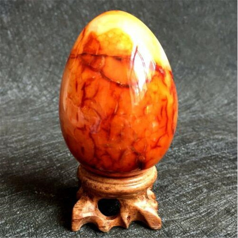 50-60mm Natural Red Agate Egg Polished Quartz Crystal Healing Stone + Base