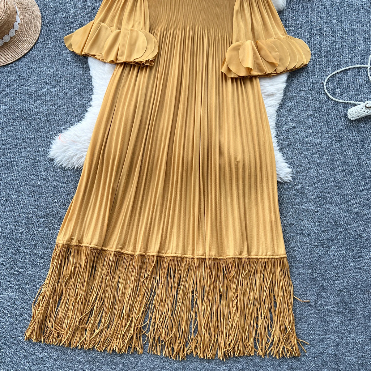Petal Sleeves Pleated Tassel Dress Eight Colours