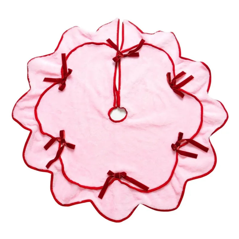 Velvet Bow Christmas Tree Skirts Soft Plush Stand Cover Xmas Decor