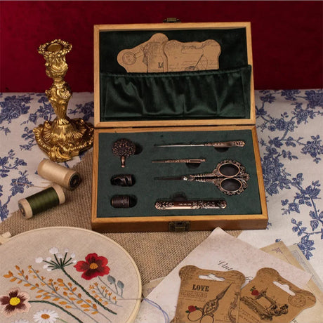 Royal Blue Vintage Sewing Kit Embroidery Scissors Needlework Set