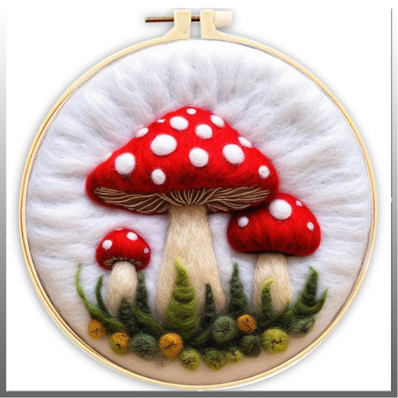DIY Wool Felting Red Mushrooms Embroidery Kit Needle Wool Crafts