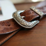 Bobby Ray's Genuine Leather Western Cowboy Court Style Embossed Steel Buckle Belt