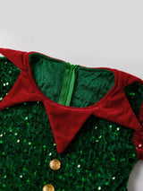 4 Pcs Kids Christmas Costumes Girls Santa's Elf Costume Sequinned Elf Dress Shoes Stockings and Hat