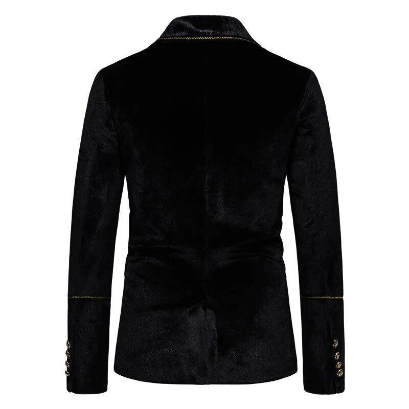 Plush Velvet Suit Two-piece Mens Party Suits Double Breasted Tuxedo Blazers & Pants