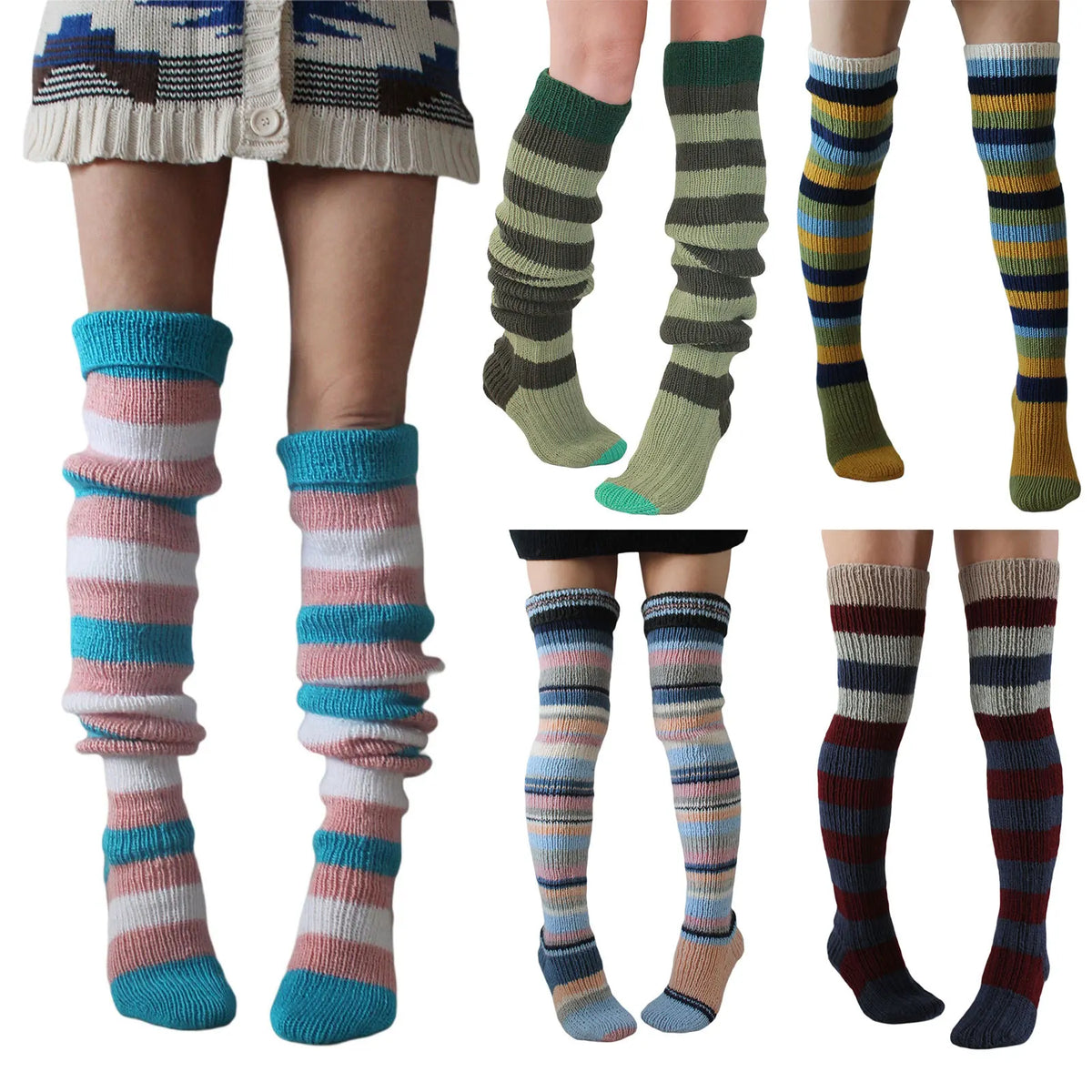 Striped Knitted Wool Long Socks