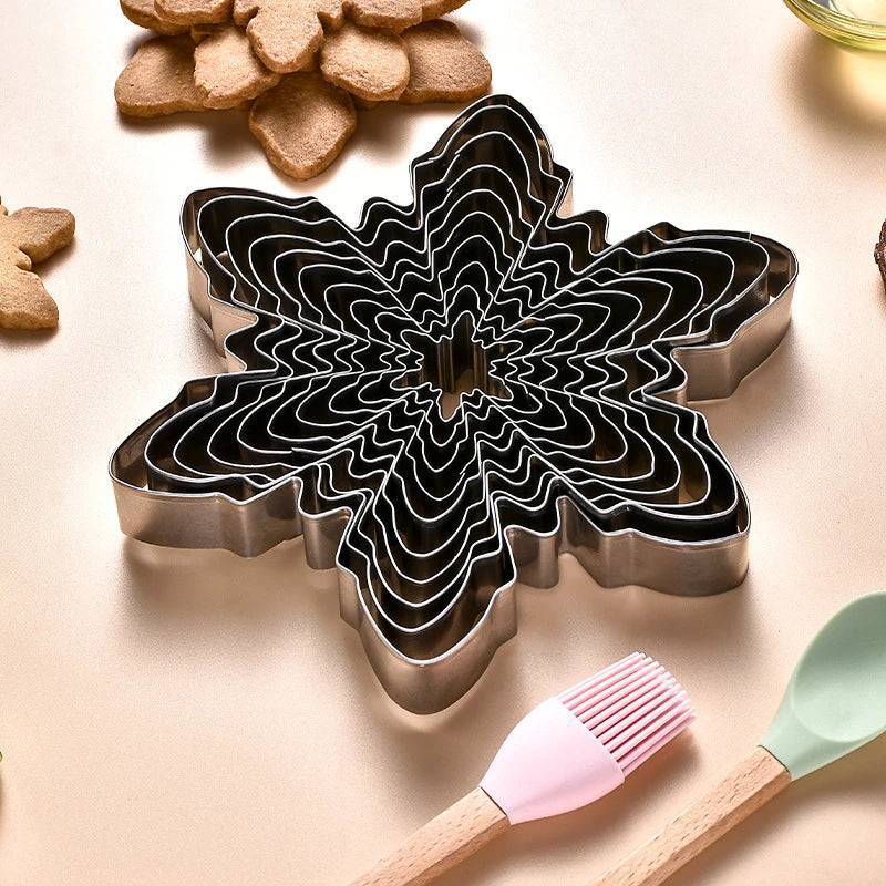10pcs/set Christmas Snowflake Cookie Cutter Stainless Steel Fondant Biscuit Embossing Mould Baking Accessories Kitchen Tools