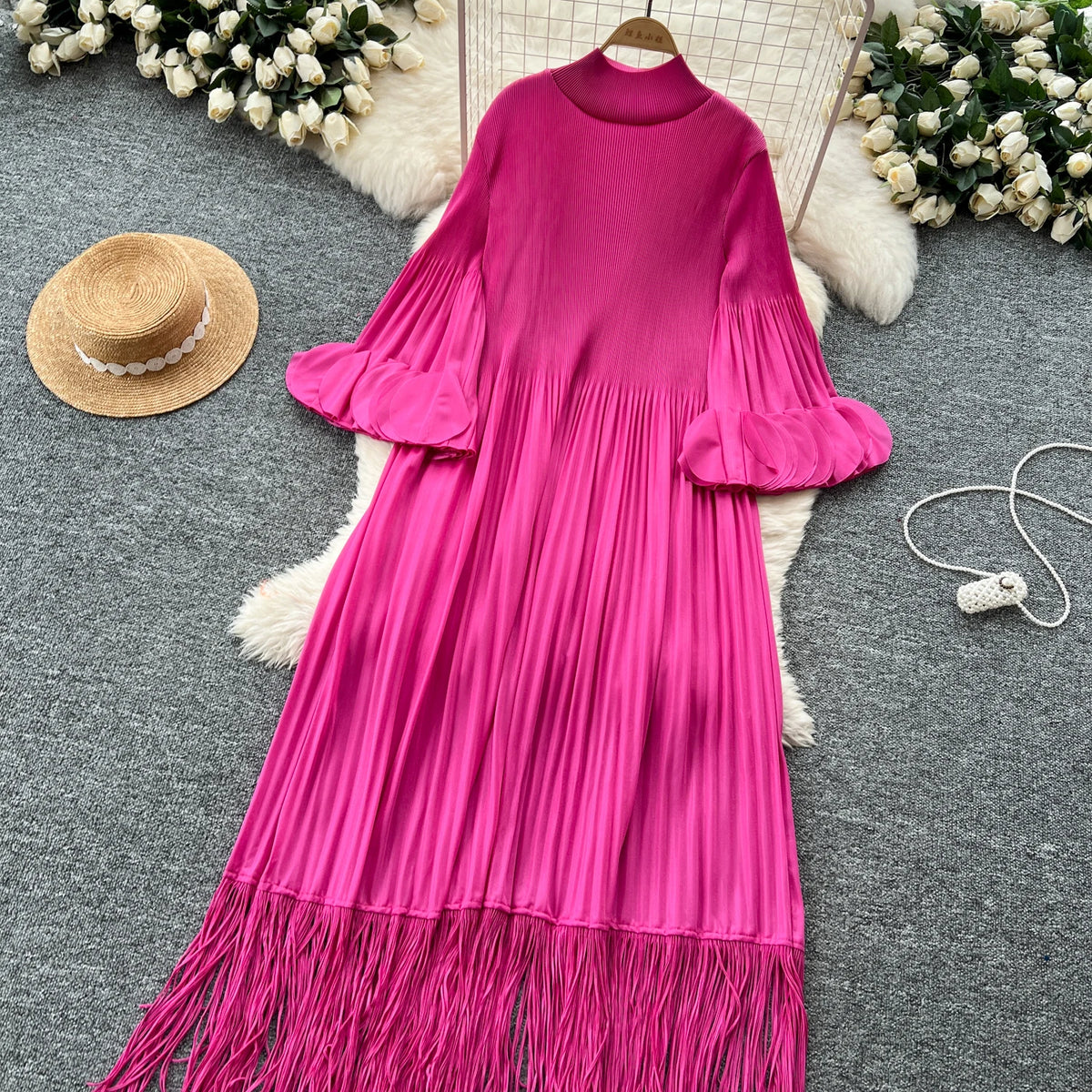 Petal Sleeves Pleated Tassel Dress Eight Colours