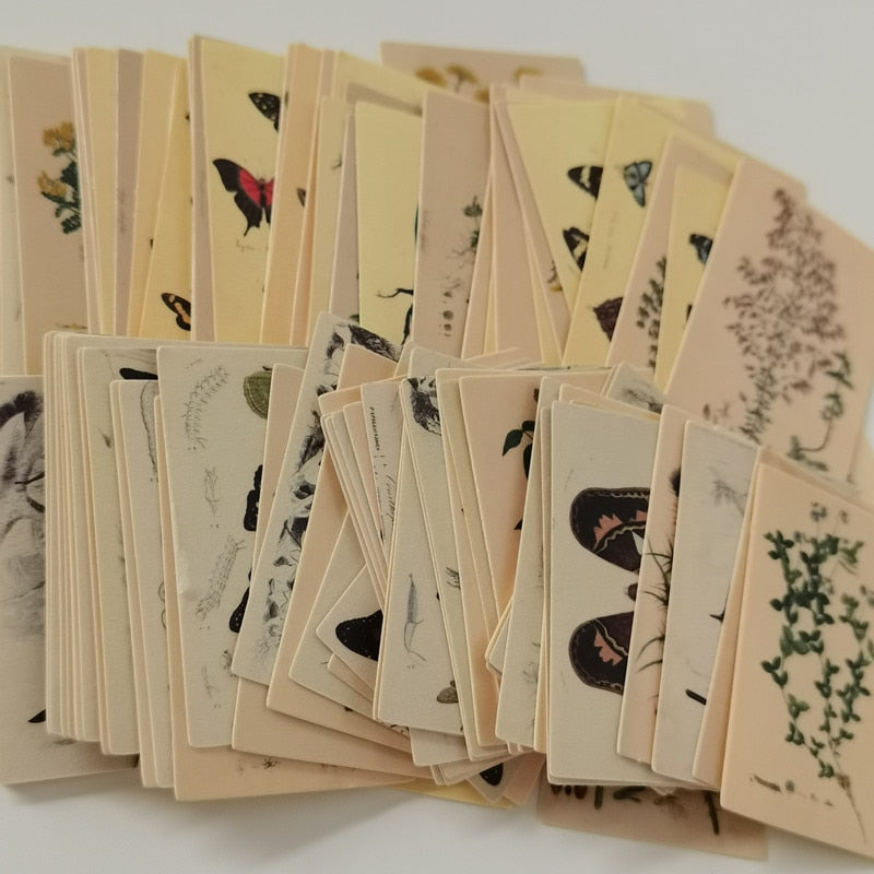 100pcs Vintage Plant Butterfly Kraft Paper Double-sided Note Cards