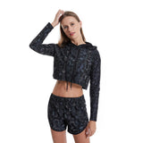 Reflective Mushroom Print Shorts Cropped Hoodie