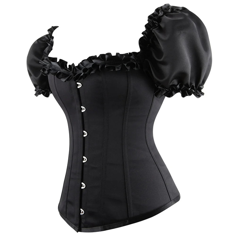 Lady Cataline's Black Ruffled Lace Gothic Overbust Corsets