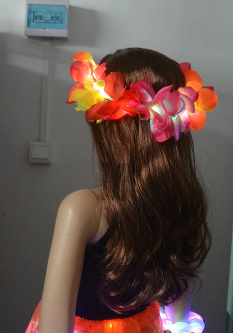 LED Light Up Hawaiian Lei Flower Crown Wreath