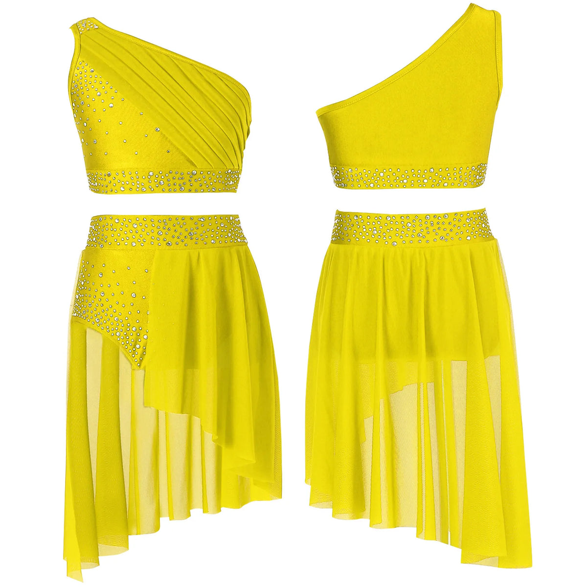 Girls Dance One Shoulder Crop Top Wrap Tutu Skirt Set
