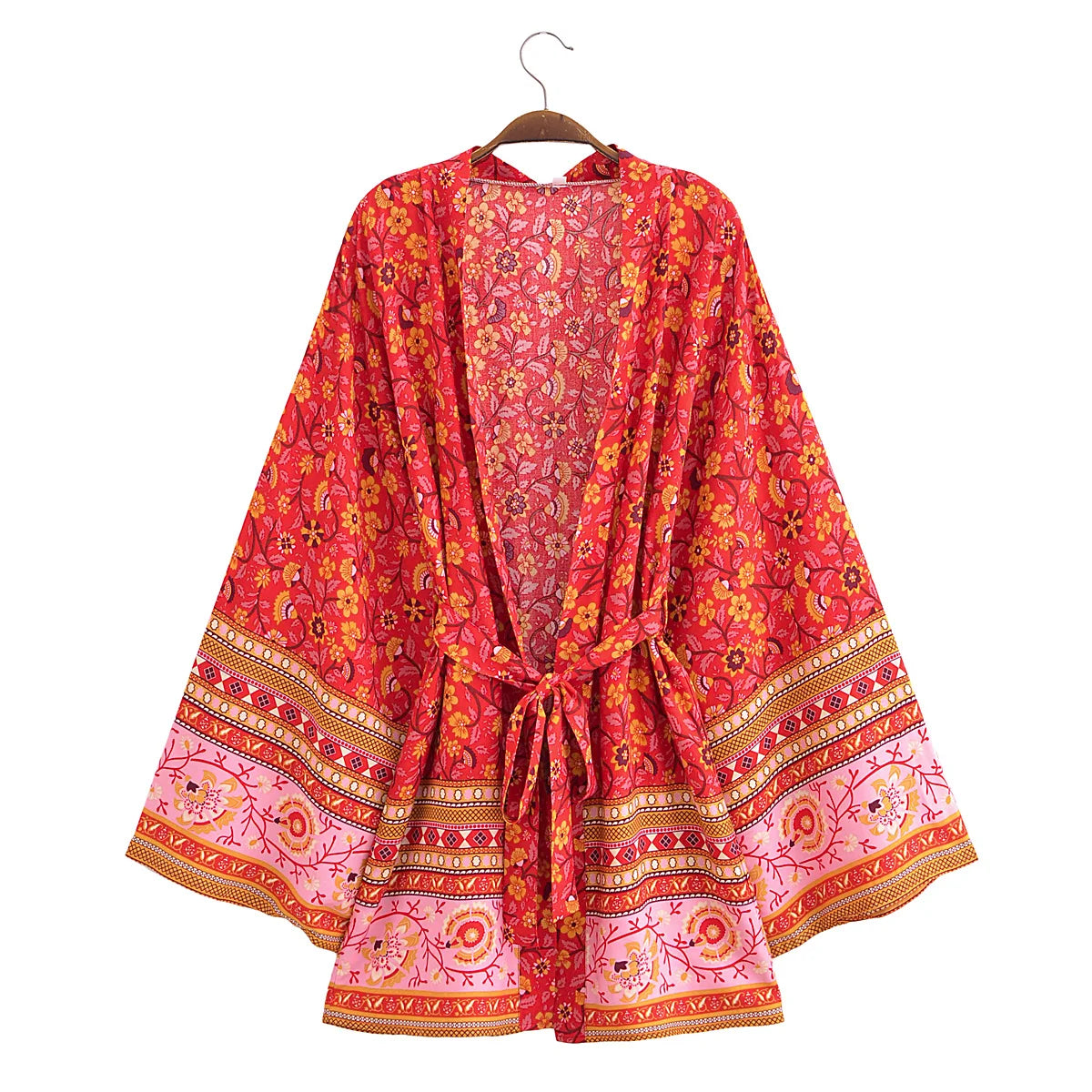Red Flower Boho Cover Up Kimono
