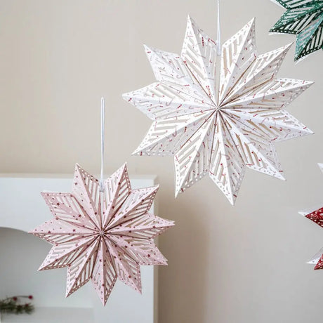 Paper 3D Christmas Tree Lampshade Hanging Snowflake Shape Star Decorative Lampshade Ceiling Pendant 30cm