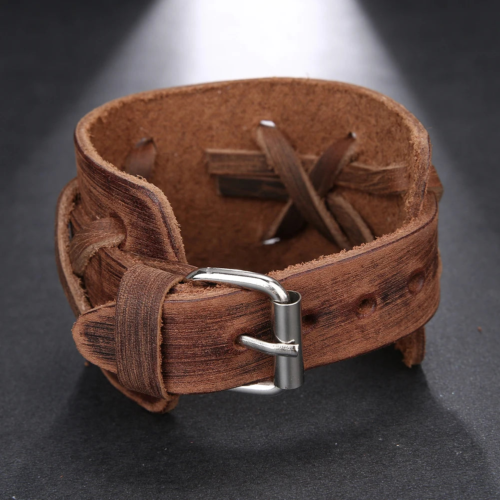 Genuine Leather Wristband Bracelet for Men Handmade Wrist Cuff