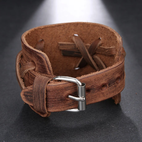 Genuine Leather Wristband Bracelet for Men Handmade Wrist Cuff