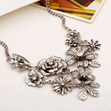 Metal Flower Bouquet Chunky Necklace