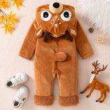 Baby Reindeer Costume Toddler Girls Boy Cute Plush Zipper Deer Hooded Romper for Christmas