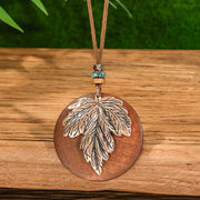 Forest Dweller Boho Leaf PU Leather Pendant Necklace Jewellery Sweater Chain