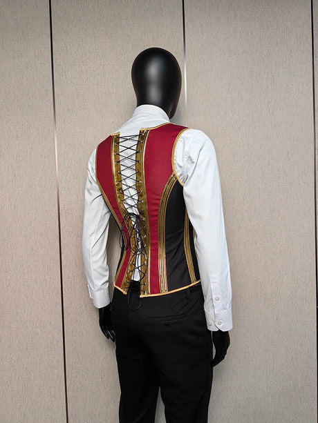 Vintage Circus Men's Boned Waistcoat Corset Vest Lace Up Burlesque Performance Stage Costume