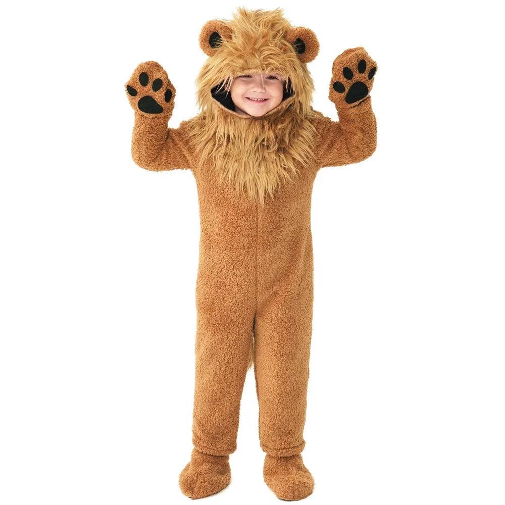 Child Kids 2-12Y Fleece Furry Lion King and Fox Costume Rompers Set Cosplay Halloween Fancy Dress