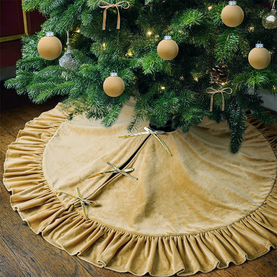 Dutch Velvet Christmas Tree Skirt Ruffled Edge Xmas Decor