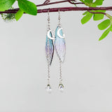 Crescent Moon Fairy Wings Crystal Quartz Dangle Earrings