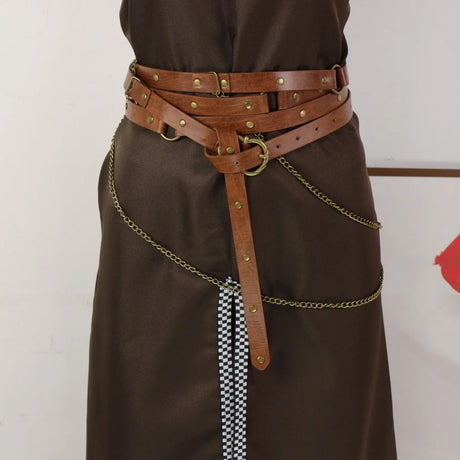 1 Piece Multi Wrap PU Belt with Chain Medieval Ranger Cosplay Belt