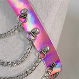 PU Leather Harness 2 Piece Set Metal Chest Chain With Tassel Sequins Mini Skirt Festival Party Club Outfits